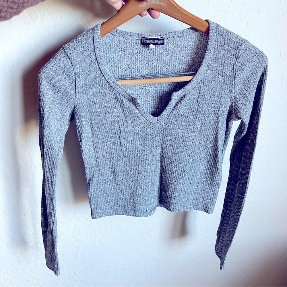Vintage Mind Code ribbed crop top long sleeve grey size small S